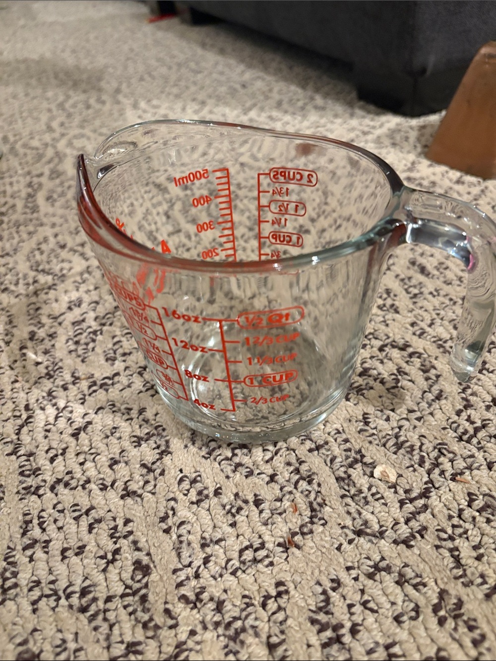 Clear Glass Measuring Cup with Red Markings - 2 Cup
